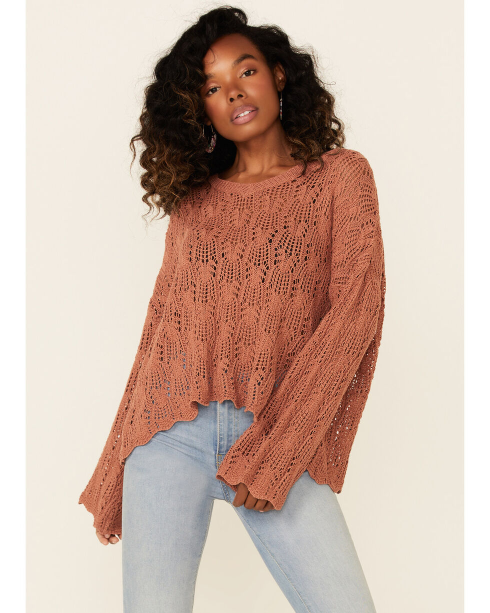 Lucky Brand Women's Ginger/Rust Open Weave Sweater Size Medium